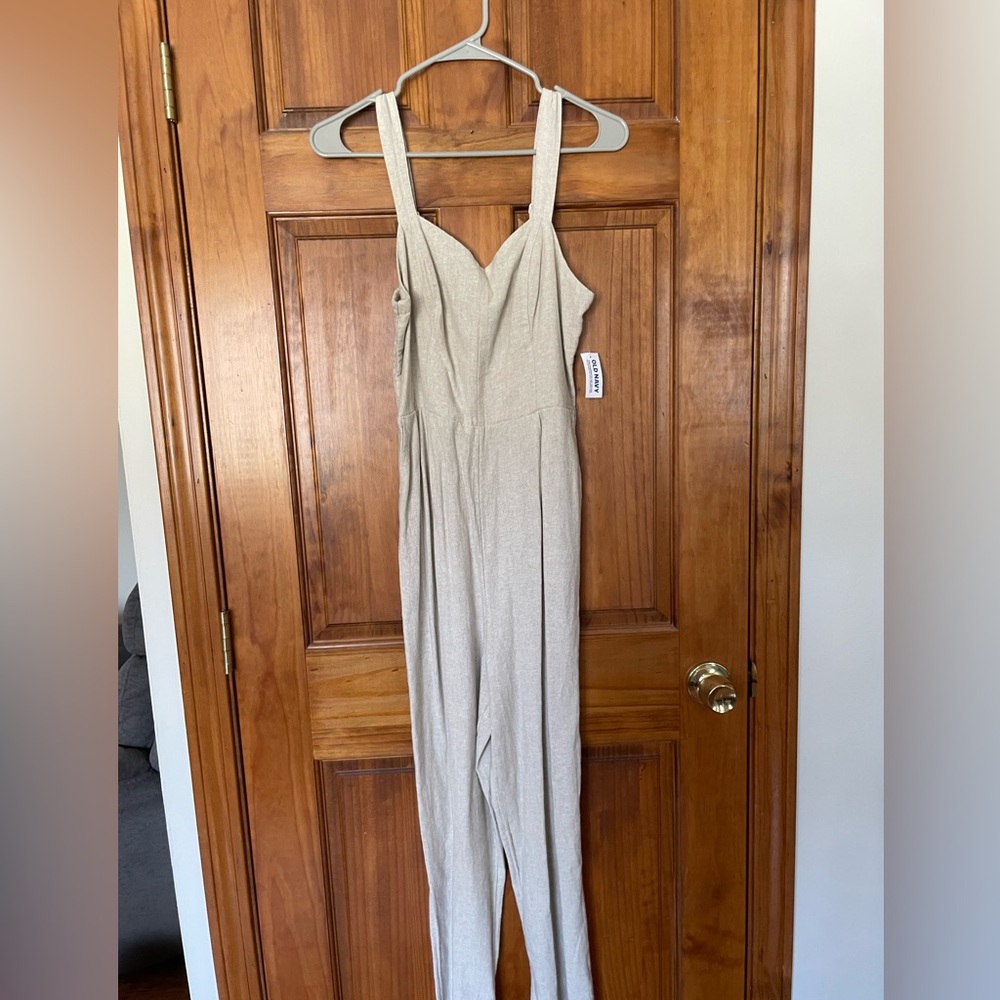 Neutral Beige Jumpsuit with Straps - old navy